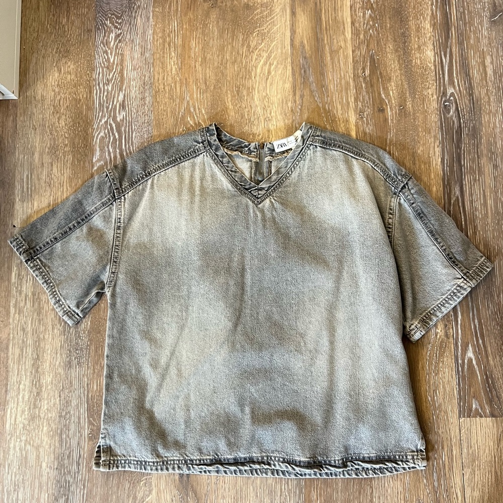 Zara Light Gray Denim Top